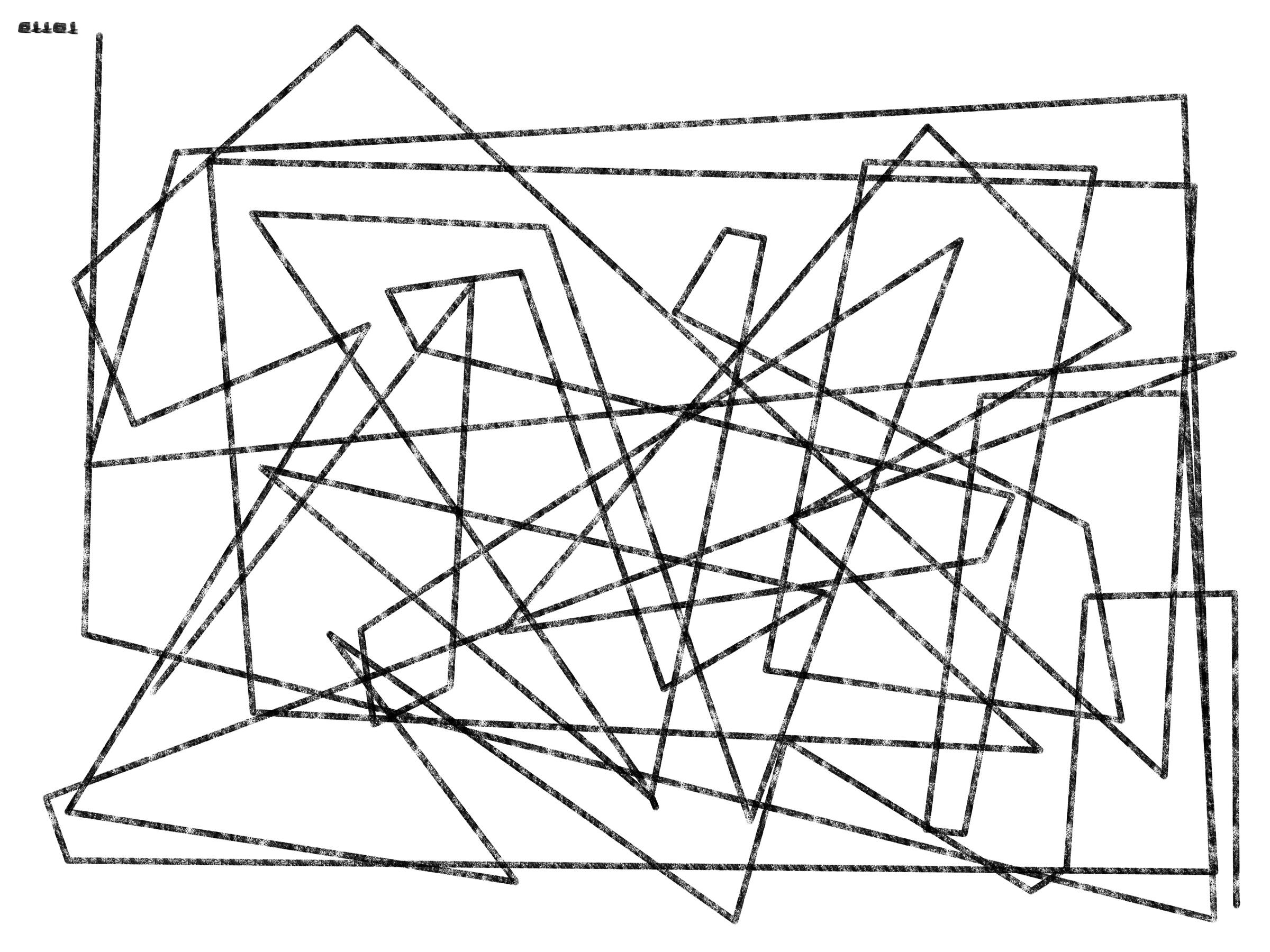 Original polyline-based sketch by TOTTO for Finding grass on Mars, featuring overlapping black geometric lines on a white background.